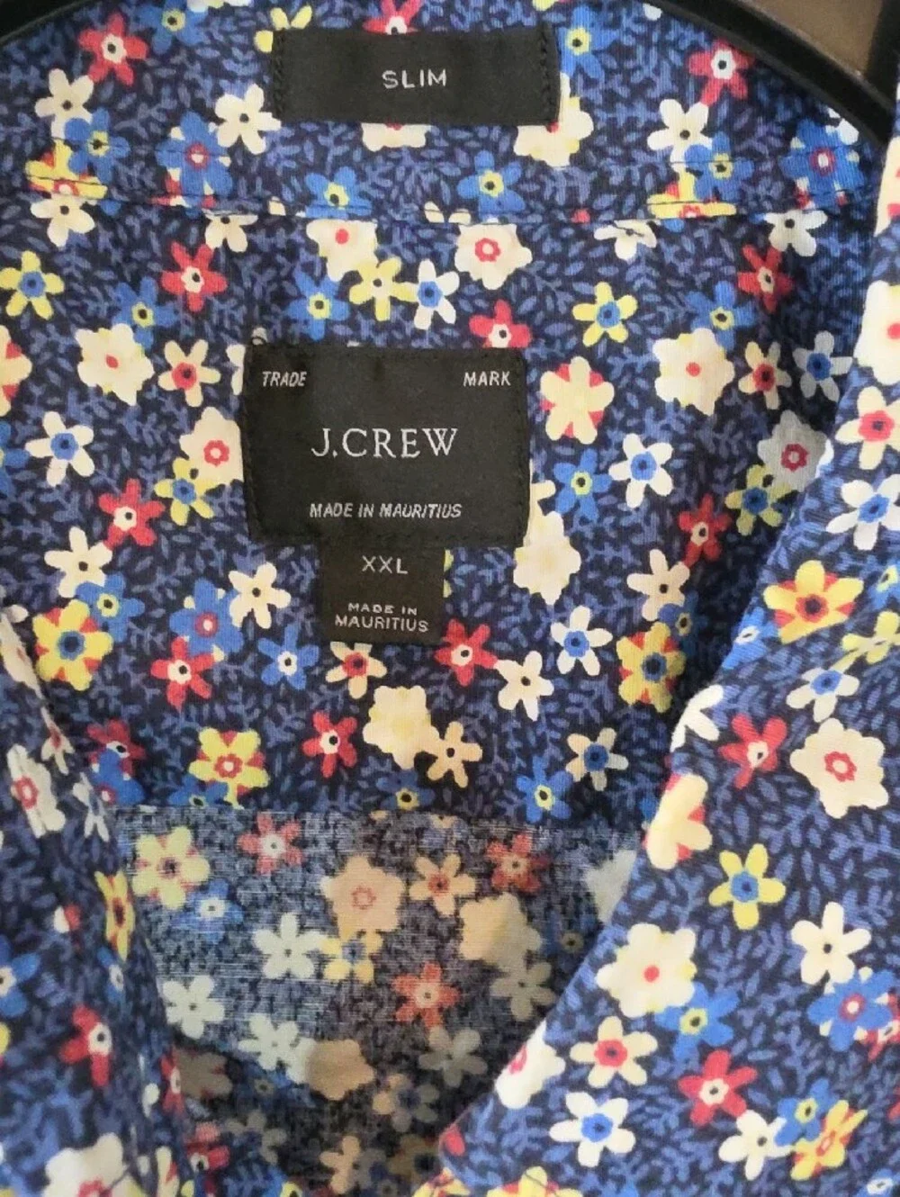 J Crew Men's Short-Sleeve Navy Floral Button-Up Slim Shirt XXLarge